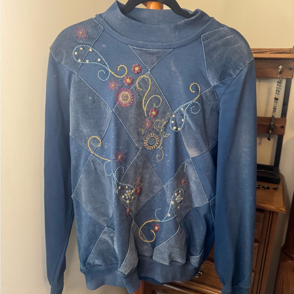 Embroidered Blue Crewneck